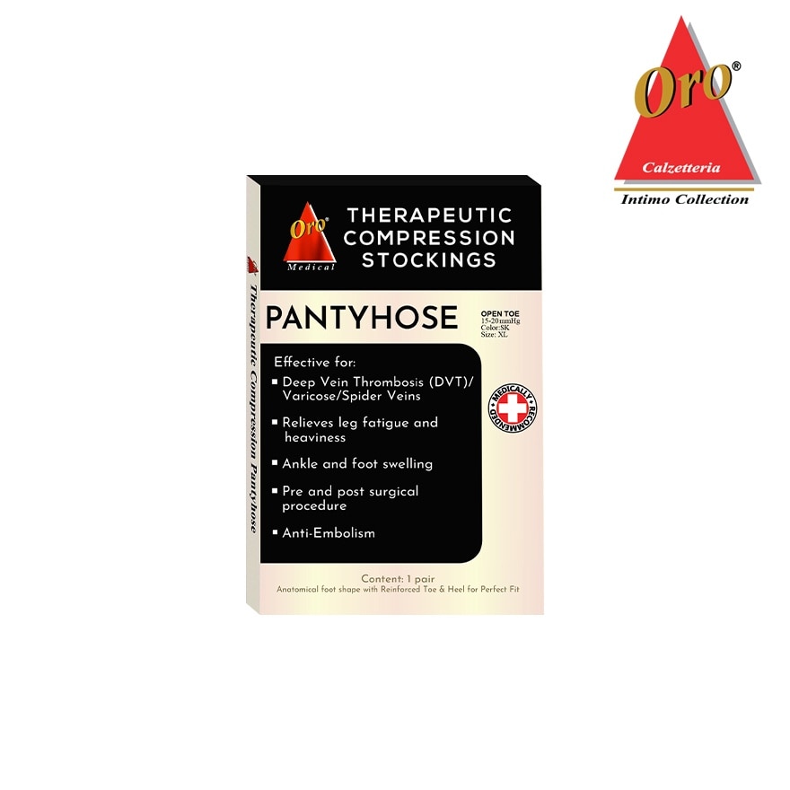 ORO Therapeutic Compression Stockings - Open Toe Pantyhose 15-20 MMHG Extra Large Skintone