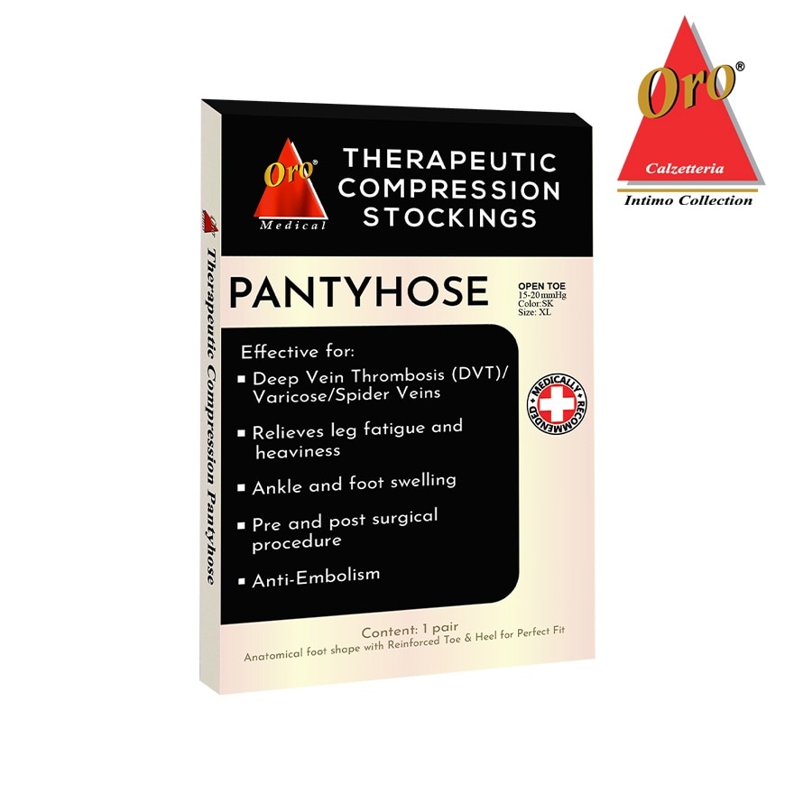 ORO Therapeutic Compression Stockings - Open Toe Pantyhose 15-20 MMHG Extra Large Skintone