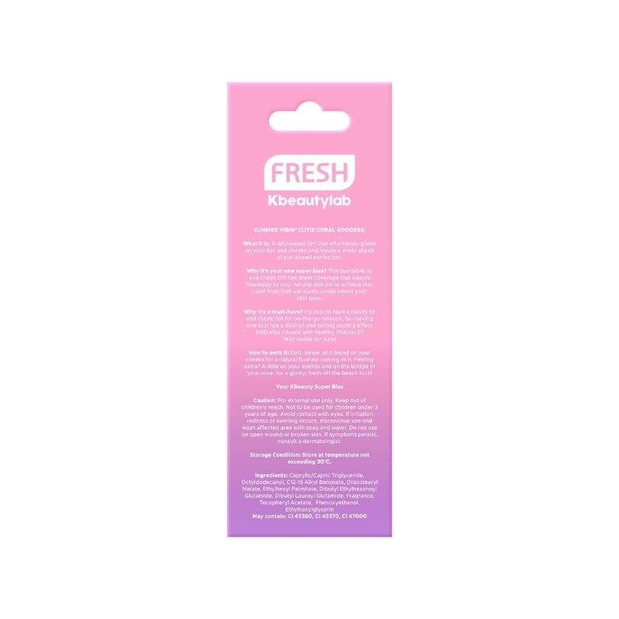 FRESH Kbeautylab Color Adapt Cooling Lip & Cheek Jelly Tint Candied Coral 7.5g