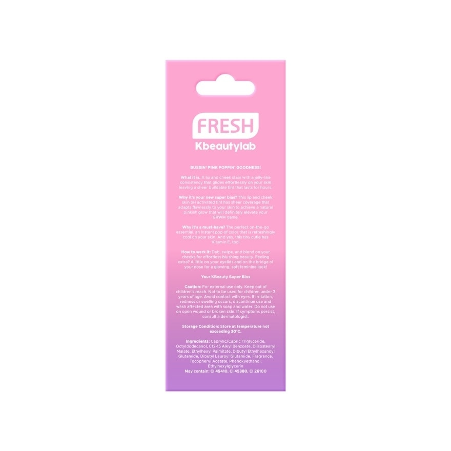 FRESH Kbeautylab Color Adapt Cooling Lip & Cheek Jelly Tint Pink Popsicle 7.5g
