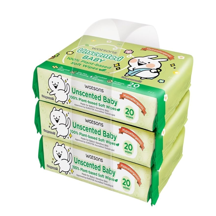 WATSONS Usagyuuun Unscented Baby Wipes 20s x 3 Packs