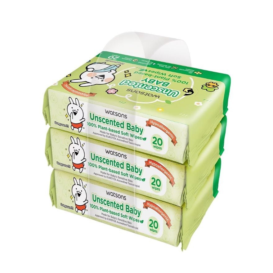 WATSONS Usagyuuun Unscented Baby Wipes 20s x 3 Packs