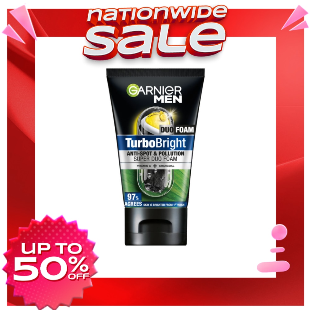 GARNIER Men TurboBright Anti-Spot & Pollution Duo Foam Cleanser 100ml