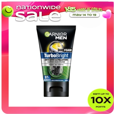GARNIER - GARNIER Men TurboBright Anti-Spot & Pollution Duo Foam Cleanser 100ml