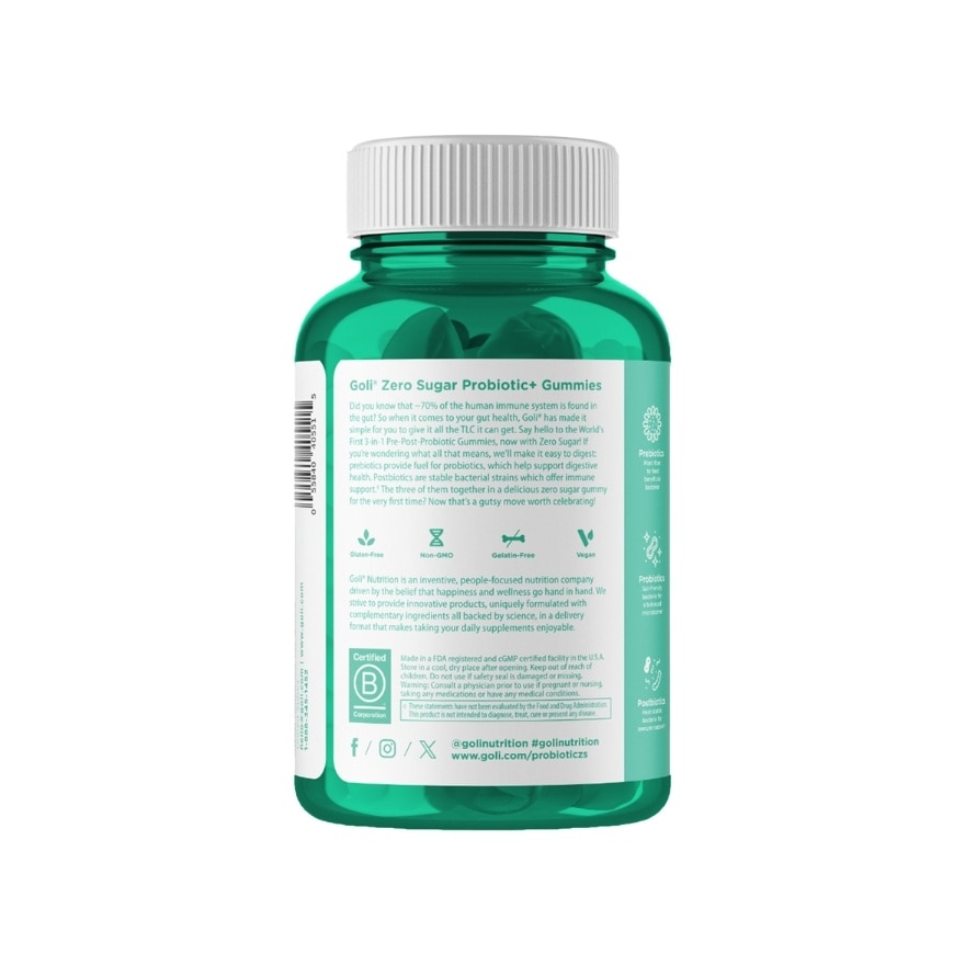 GOLI Pre + Post + Probiotics Zero Sugar 60gummies