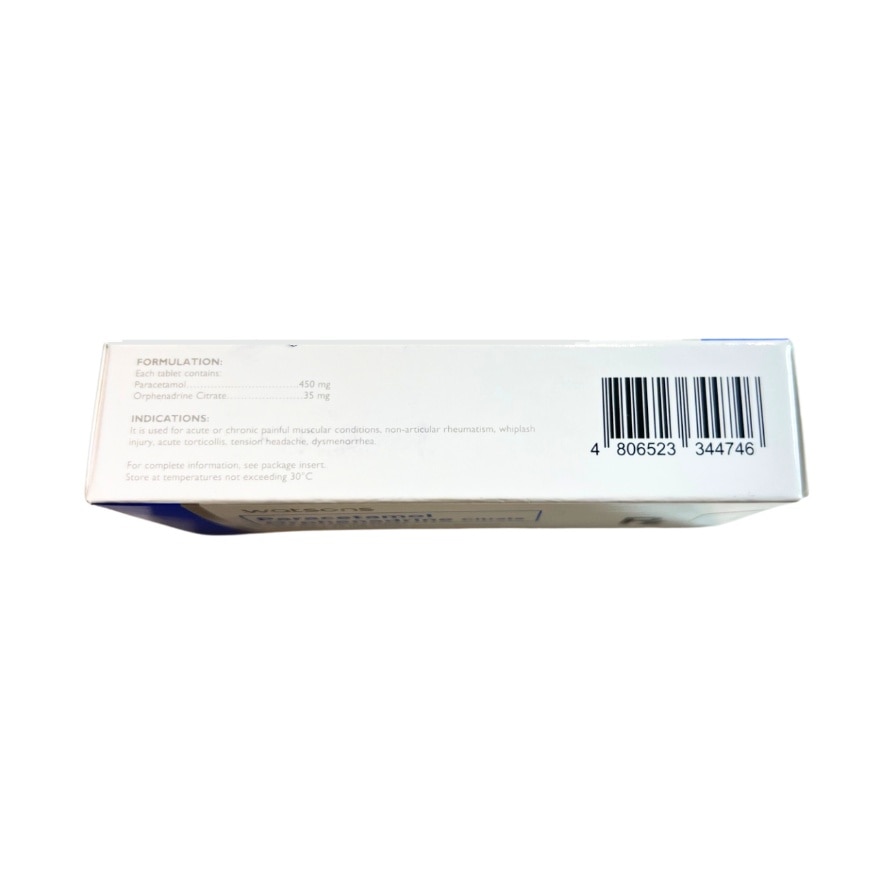 WATSONS GENERICS Paracetamol + Orphenadrine Citrate 450mg/35mg 1Tablet (sold per piece) [PRESCRIPTION REQUIRED]