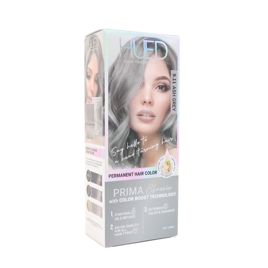 HUED Prima Classic Permanent Hair Color Upgraded Formula 9.11 Ash Grey
