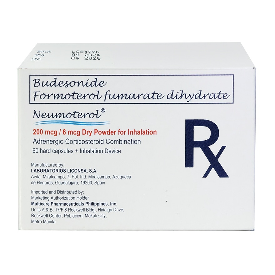 NEUMOTEROL Budesonide Formoterol Fumarate Dihydrate 200 mcg/6mcg 60 caps + Inhalation Device [PRESCRIPTION REQUIRED]