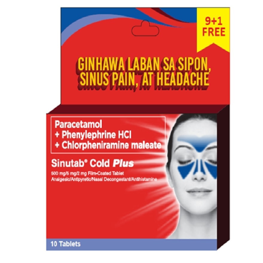 SINUTAB Cold Plus 10 Tablets- Paracetamol for fever, Colds
