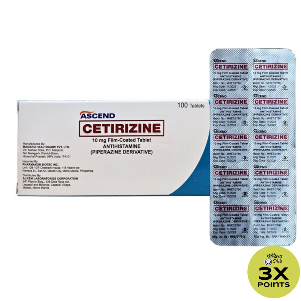 ASCEND Cetirizine 10mg Film-Coated Tablet (Sold Per Piece)