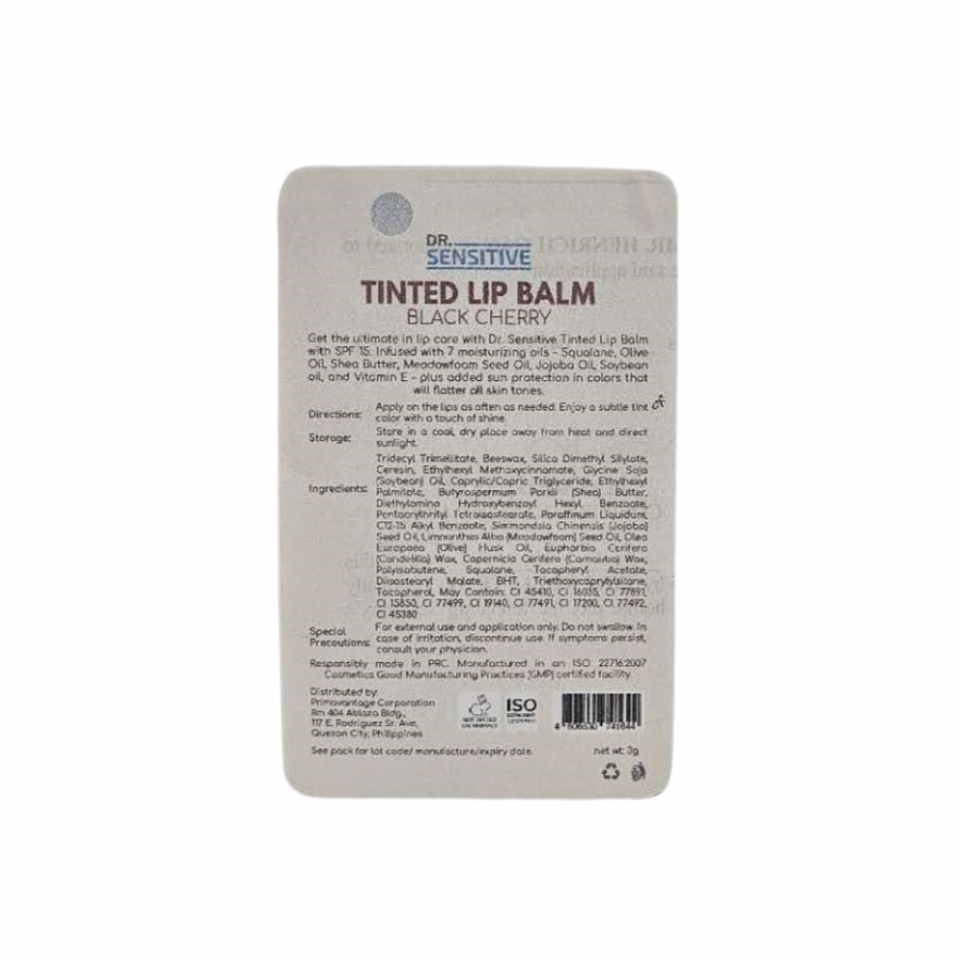 DR SENSITIVE Tinted Lip Balm SPF15 Black Cherry 3G