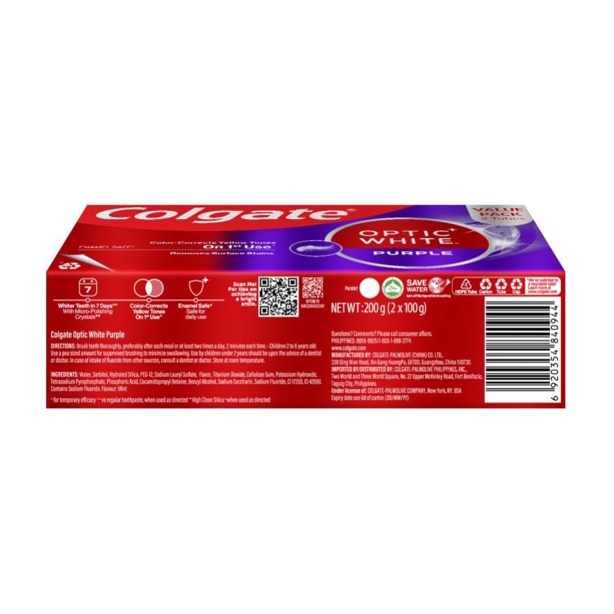 COLGATE Optic White Purple Toothpaste 100g Twinpack