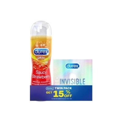 DUREX DUREX Play Saucy Strawberry 50ml and Invisible 3s Bundle