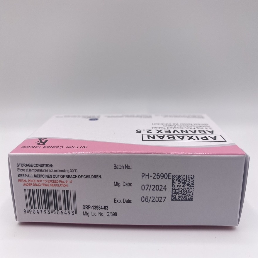ABANVEX Apixaban 2.5mg Film-Coated Tablet (Sold Per Piece) [PRESCRIPTION REQUIRED]