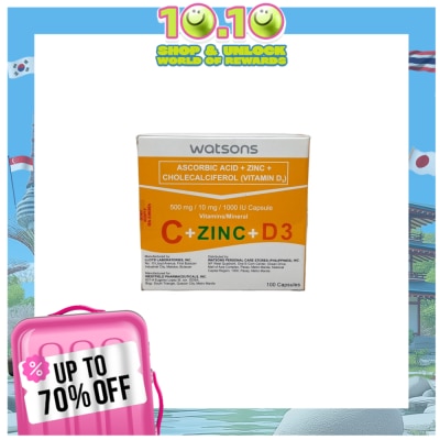WATSONS GENERICS WATSONS GENERICS Ascorbic Acid + Zinc + Vitamin D3 500mg/10mg/1000 IU Capsule (Sold Per Piece)