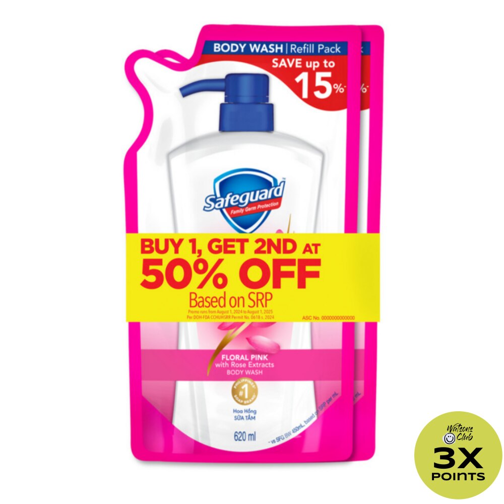 SAFEGUARD Body Wash Floral Pink Refill Pack 620ml Buy 1 Get 2nd at 50% Off