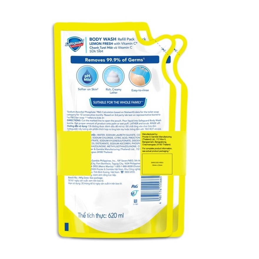 SAFEGUARD Body Wash Lemon Fresh Refill Pack 620ml Buy 1 Get 2nd at 50% Off