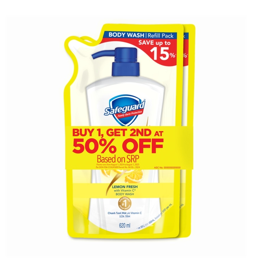 SAFEGUARD Body Wash Lemon Fresh Refill Pack 620ml Buy 1 Get 2nd at 50% Off