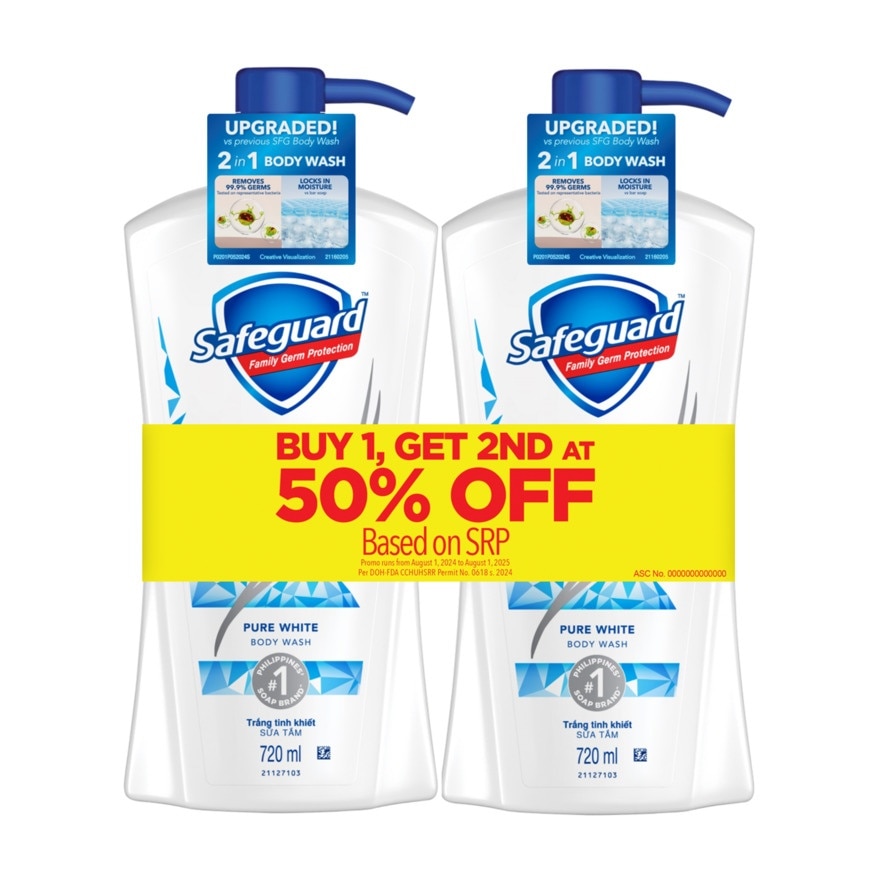 SAFEGUARD Body Wash Pure White 720ml Buy 1 Get 2nd at 50% Off