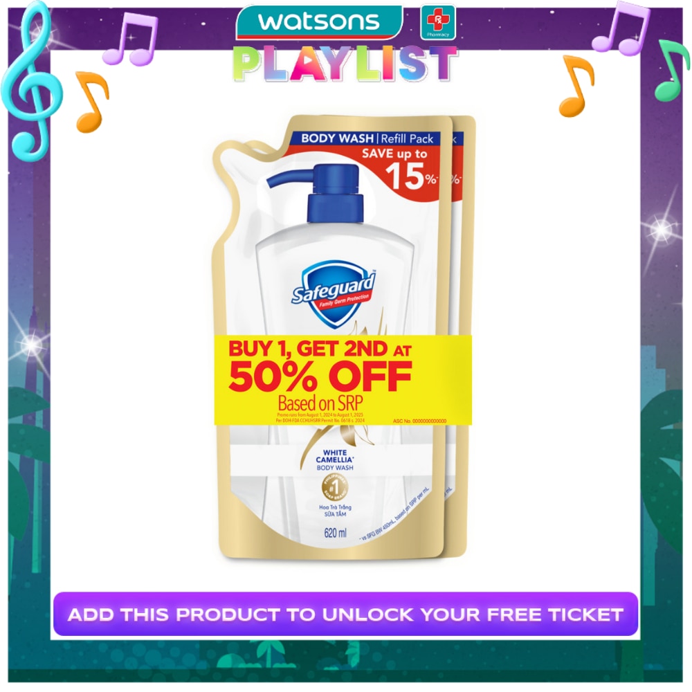 SAFEGUARD Body Wash White Camellia Refill Pack 620ml Buy 1 Get 2nd at 50% Off