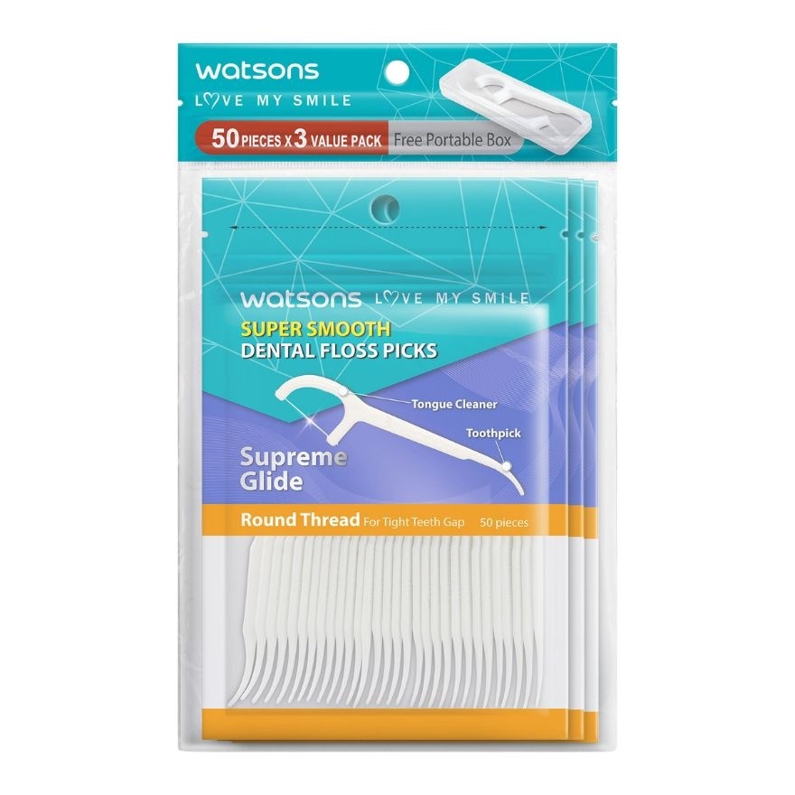 WATSONS Super Smooth Round Thread Dental Floss Picks 50s X 3