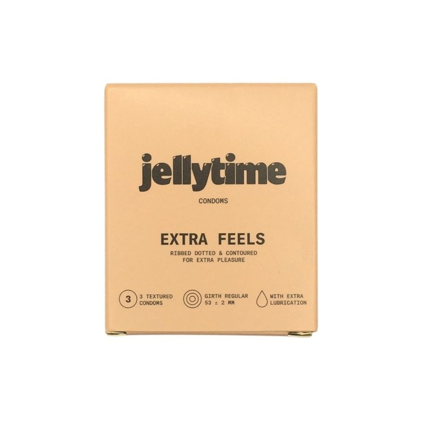 JELLY TIME Extra Feels Condoms Ribbed, Dotted & Contoured 3s