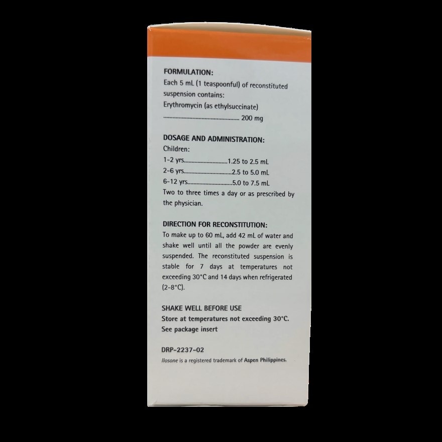 ILOSONE Erythromycin 200mg/5ml Powder for Suspension 60ml [PRESCRIPTION REQUIRED]
