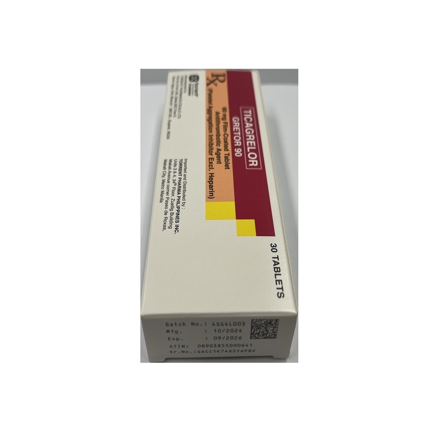 GRETOR Ticagrelor 90mg Film-Coated Tablet Sold Per Piece [PRESCRIPTION REQUIRED]