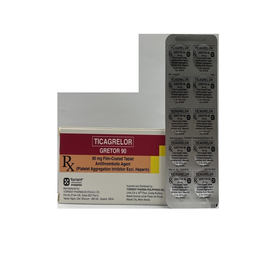 GRETOR Ticagrelor 90mg Film-Coated Tablet Sold Per Piece [PRESCRIPTION REQUIRED]