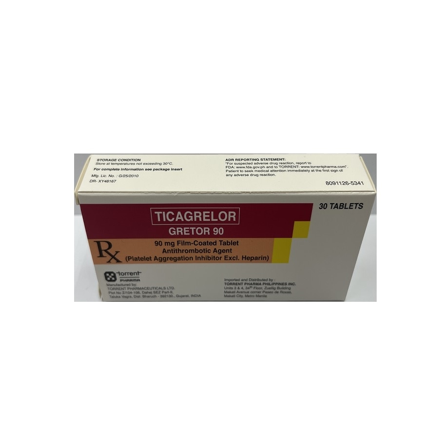GRETOR Ticagrelor 90mg Film-Coated Tablet Sold Per Piece [PRESCRIPTION REQUIRED]