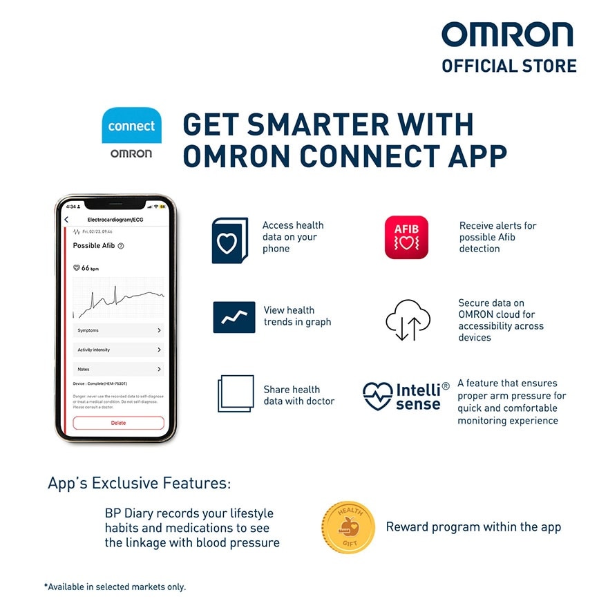 OMRON HEM 7503T Compete Automatic Upper Arm Blood Pressure Monitor Digital with Bluetooth