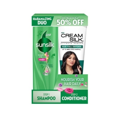 SUNSILK - SUNSILK Strong & Long Shampoo & Cream Silk Hair Fall Defense Conditioner Habamazing Duo 180ml
