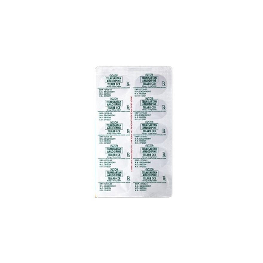 TELMISARTAN + AMLODIPINE Tablet Angiotensin II Receptor Blocker/Calcium Channel Blocker 80 mg/10 mg Sold Per Piece [PRESCRIPTION REQUIRED]