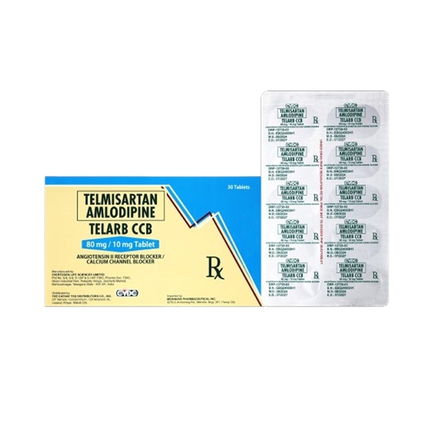 TELMISARTAN + AMLODIPINE Tablet Angiotensin II Receptor Blocker/Calcium Channel Blocker 80 mg/10 mg Sold Per Piece [PRESCRIPTION REQUIRED]