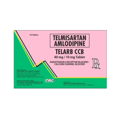 TELARB TELMISARTAN + AMLODIPINE Tablet Angiotensin II Receptor Blocker/Calcium Channel Blocker 40 mg/10 mg Sold Per Piece [PRESCRIPTION REQUIRED]