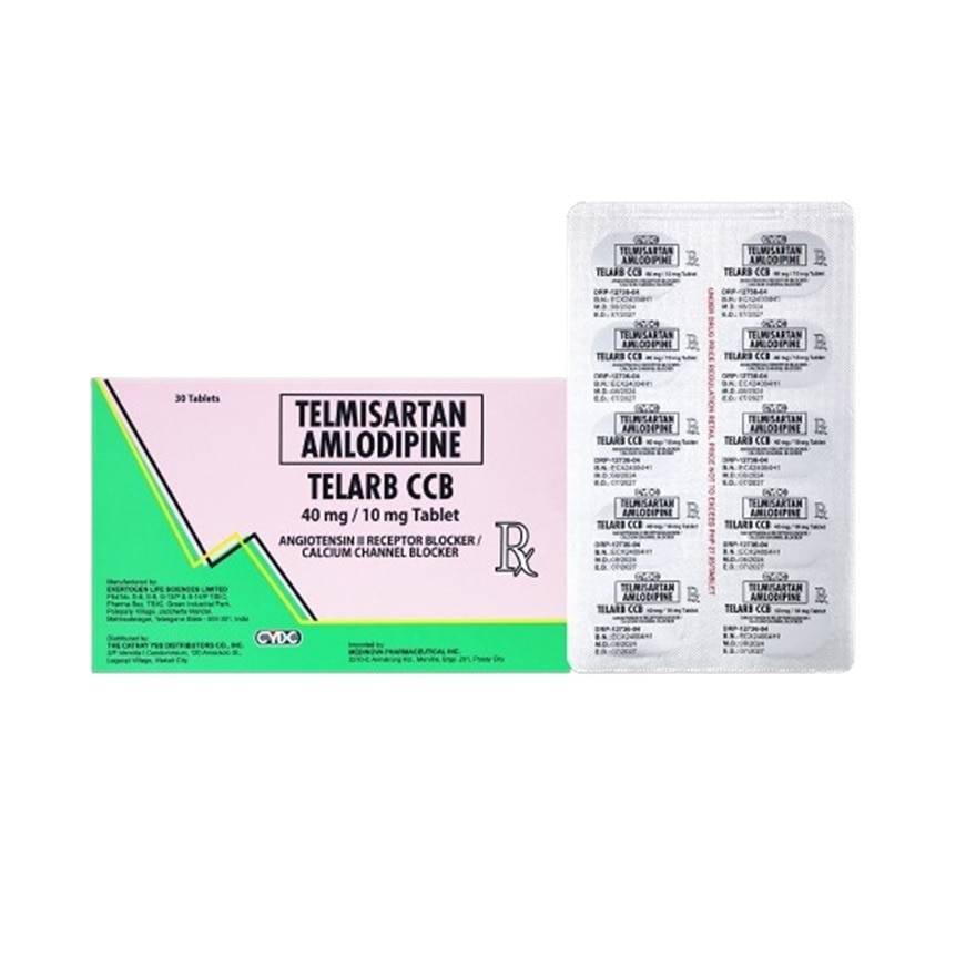TELMISARTAN + AMLODIPINE Tablet Angiotensin II Receptor Blocker/Calcium Channel Blocker 40 mg/10 mg Sold Per Piece [PRESCRIPTION REQUIRED]