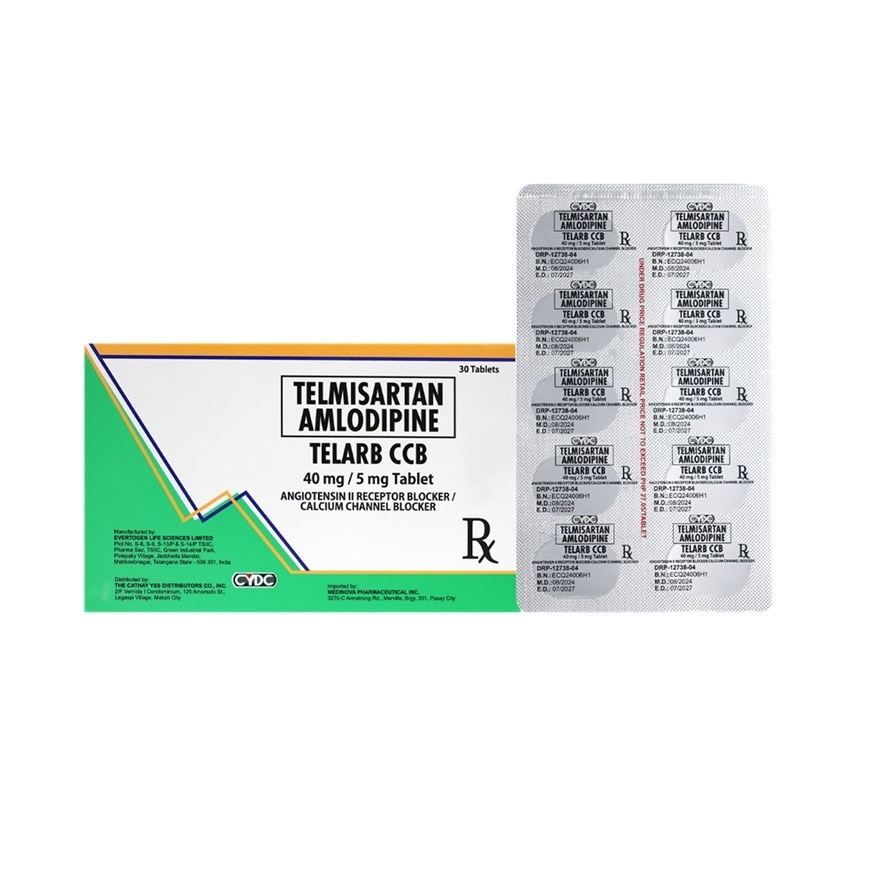 TELMISARTAN + AMLODIPINE Tablet Angiotensin II Receptor Blocker/Calcium Channel Blocker 40 mg/5 mg Sold Per Piece [PRESCRIPTION REQUIRED]