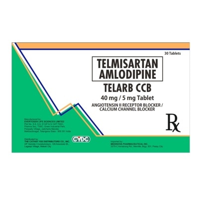 TELARB TELMISARTAN + AMLODIPINE Tablet Angiotensin II Receptor Blocker/Calcium Channel Blocker 40 mg/5 mg Sold Per Piece [PRESCRIPTION REQUIRED]