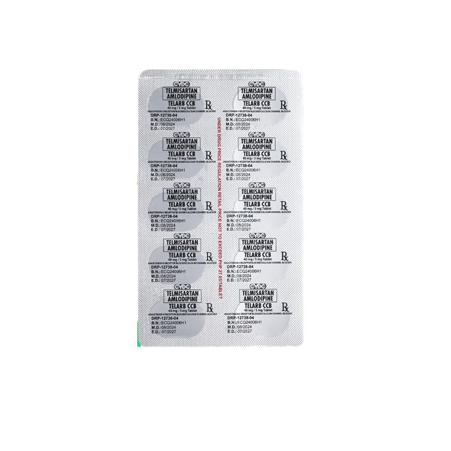 TELMISARTAN + AMLODIPINE Tablet Angiotensin II Receptor Blocker/Calcium Channel Blocker 40 mg/5 mg Sold Per Piece [PRESCRIPTION REQUIRED]