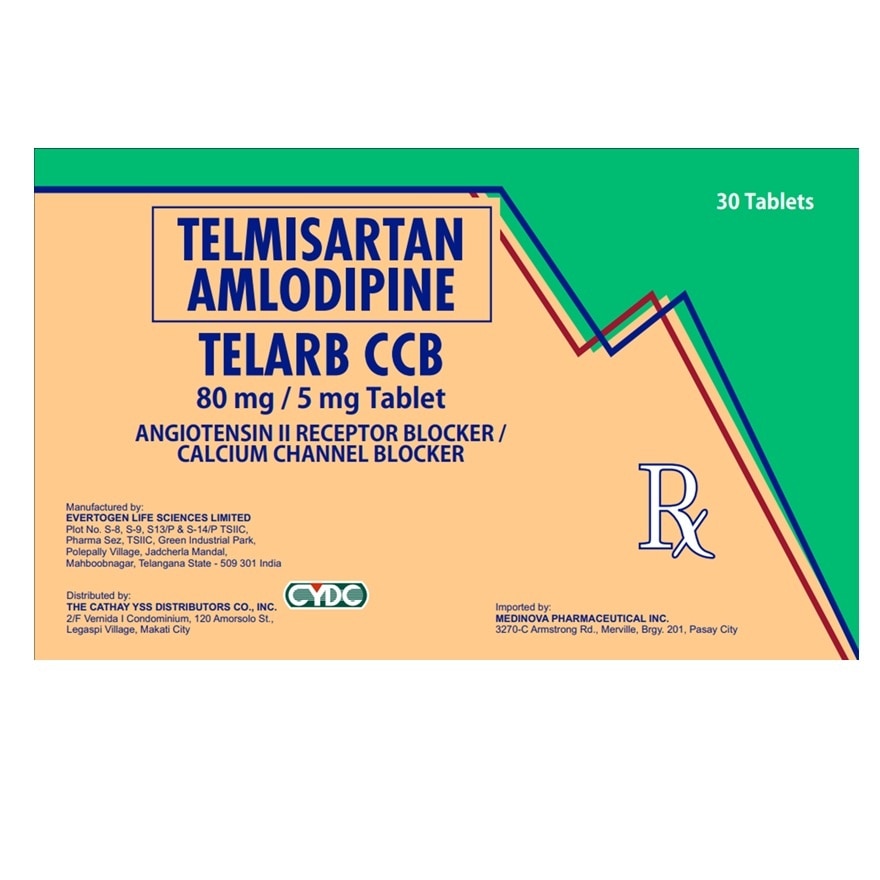 TELMISARTAN + AMLODIPINE Tablet Angiotensin II Receptor Blocker/Calcium Channel Blocker 80 mg/5 mg Sold Per Piece [PRESCRIPTION REQUIRED]