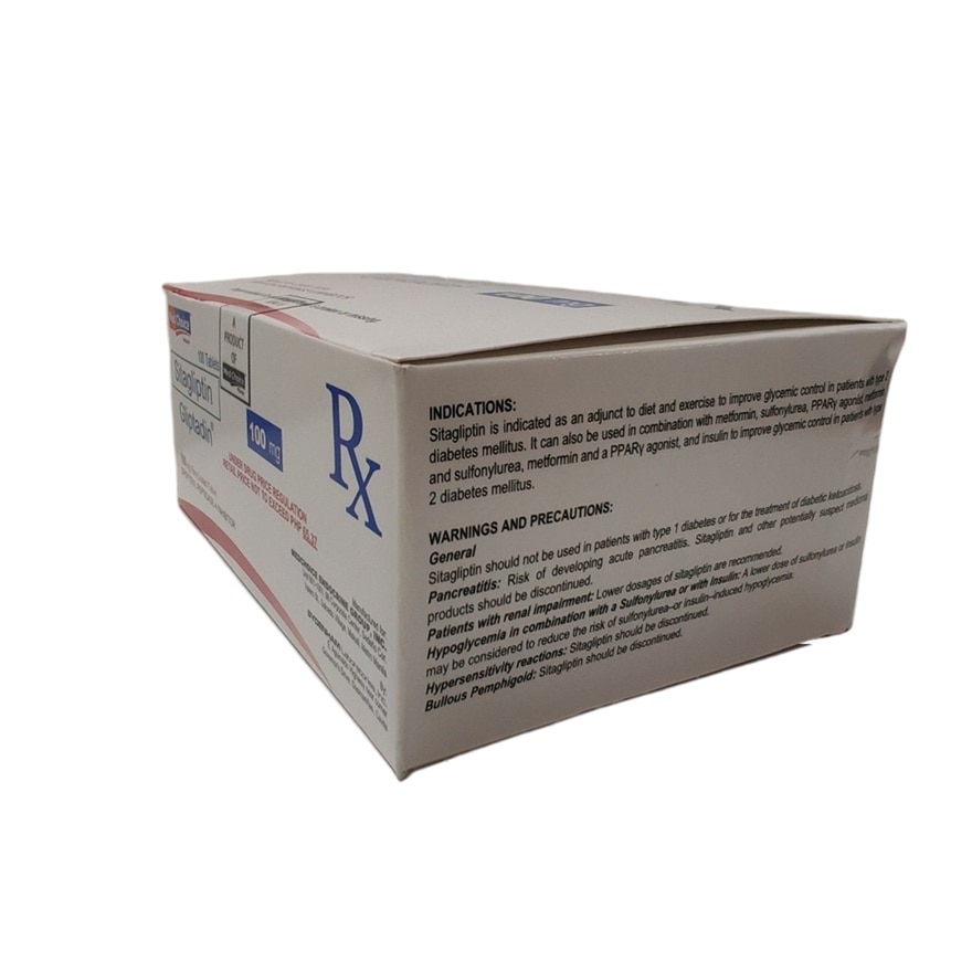 GLIPTADIN SITAGLIPTIN Dipeptidyl Peptidase 4 Inhibitor Film Coated Tablet 100mg Sold Per Piece [PRESCRIPTION REQUIRED]