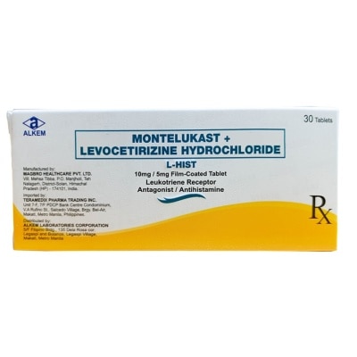 L HIST L-HIST Montelukast + Levocetirizine Hydrochlorine Film Coated Tablet 10mg/5mg Sold Per Piece [PRESCRIPTION REQUIRED]