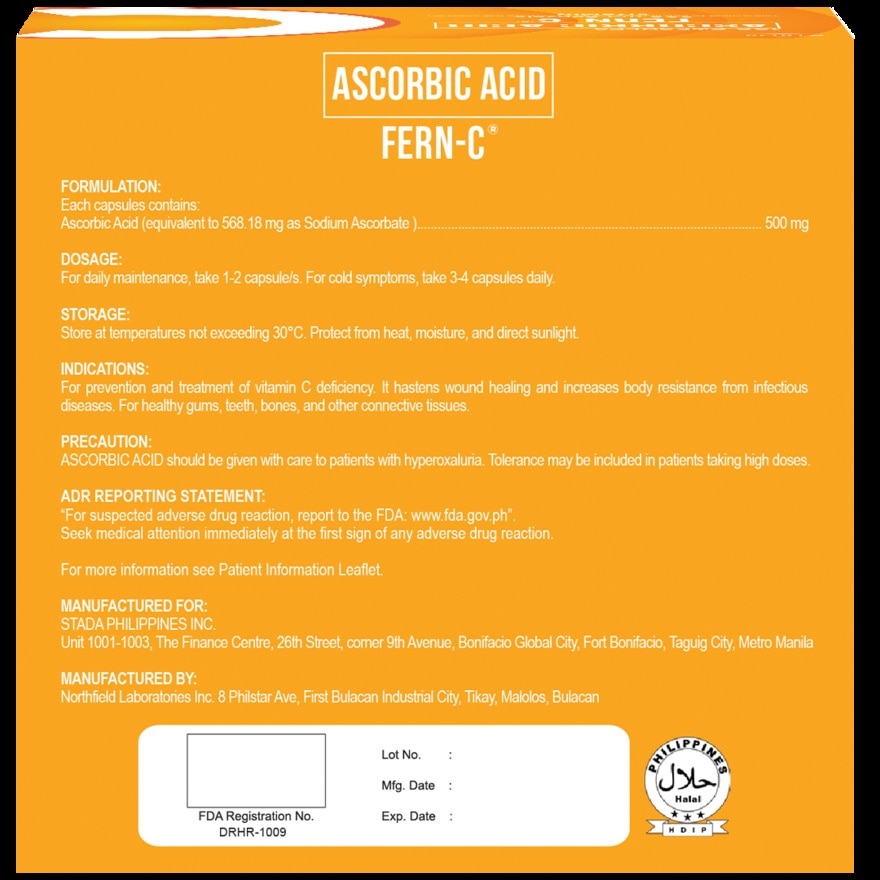 FERN C Ascorbic Acid Vitamin 500mg Sold Per Piece