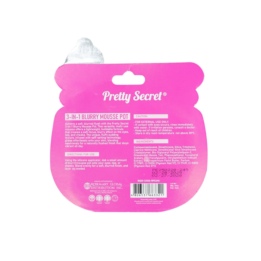 PRETTY SECRET 3in1 Blurry Mousse Pot Cotton Pink 5g
