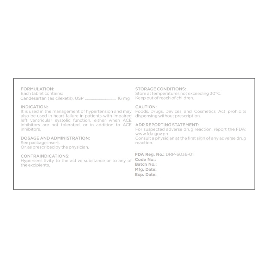 WATSONS GENERICS Candesartan 16mg Sold Per Piece [PRESCRIPTION REQUIRED]