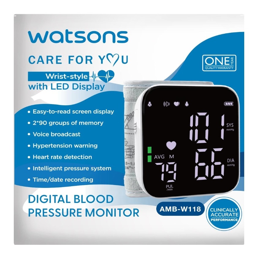 WATSONS Wrist Type Blood Pressure Monitor with LED Display