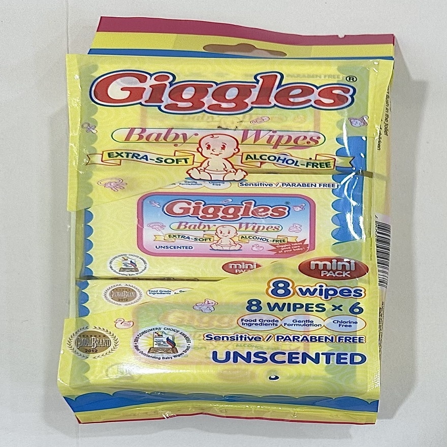 GIGGLES Baby Wipes Unscented Mini Pack 8 Wipes