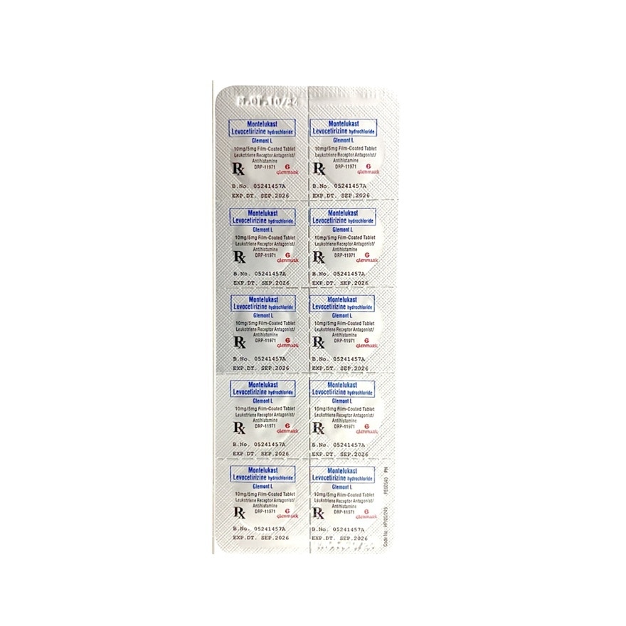 GLEMONT L Montelukast Levocetirizine Hydrochloride Film Coated Table 100mg/5mg Sold Per Piece [PRESCRIPTION REQUIRED]