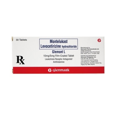 GLEMONT GLEMONT L Montelukast Levocetirizine Hydrochloride Film Coated Table 100mg/5mg Sold Per Piece [PRESCRIPTION REQUIRED]