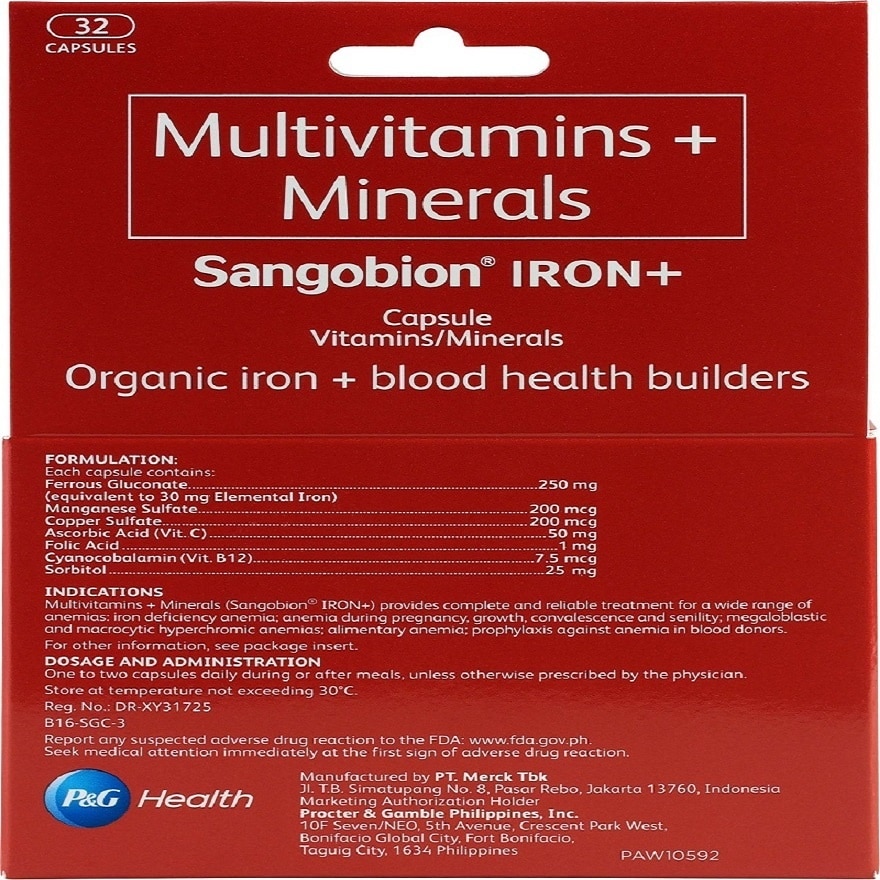 SANGOBION Iron + For Optimum Blood Health 27 + 5 Capsules Pack